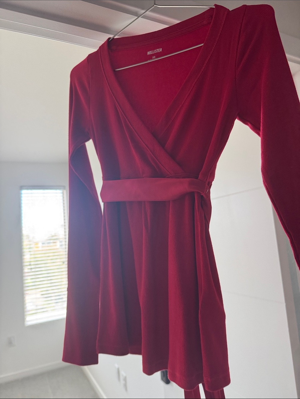 Hollister Women's Red Wrap-Style Long Sleeve Dress